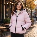 Jachetă de schi pentru femei cu glugă și buzunare cu fermoar, jachetă roz, cu mâneci ajustabile, pentru schi și sporturi de iarnă 3