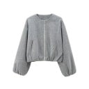 Jachetă de toamnă pentru femei cu fermoar Croială lejeră Mâneci lungi cu volane Buzunare frontale Stil urban simplu Palton elegant 4