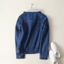 Jachetă din denim pentru femei, căptușită cu pluș Guler și căptușeală din pluș Închidere cu nasturi Buzunar pe piept Albastru închis Bumbac 2