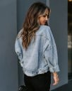 Jachetă din denim pentru femei cu model leopard Croi lejer cu umeri căzuți Efect uzat Buzunare mari Denim albastru deschis Bumbac și poliester 3