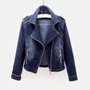 Jachetă din denim pentru femei în stil de motociclist Închidere oblică cu fermoar Rever lat Epauleți Buzunare cu fermoar Croială 1