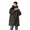 Jachetă lungă de iarnă pentru bărbați, din puf, cu glugă și guler înalt, parka căptușită cu fermoar, cu clapetă și buzunare mari 1