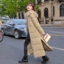 Jachetă lungă de iarnă pentru femei cu glugă și guler înalt Lungime până la glezne Camere umplute larg Fante laterale și buzunare 3