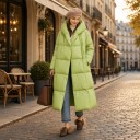Jachetă lungă de iarnă pentru femei, din puf, cu glugă, căptușită, sub genunchi, cu cusături orizontale și croială dreaptă 14