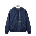 Jachetă scurtă din denim pentru bărbați cu glugă și fermoar, cu șnur de ajustare și buzunare frontale cu manșete și tiv din tricot 2