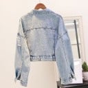 Jachetă scurtă din denim pentru femei cu buzunare cu paiete Croială mai largă Denim deschis la culoare cu efect de decolorare Detalii rupte Margine 2