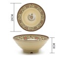 Japán stílusú porcelán tál 1000 ml bézs alappal és fekete-piros ornamentális mintával 20 x 8 cm tésztaleveshez 2