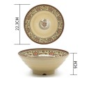 Japán stílusú porcelán tál 1600 ml bézs alappal és fekete-piros ornamentális mintával 22,3 x 9 cm tésztaleveshez 2