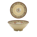 Japán stílusú porcelán tál 600 ml bézs alappal és fekete-piros ornamentális mintával 17,7 x 6,9 cm tésztaleveshez 1