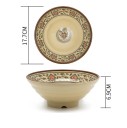 Japán stílusú porcelán tál 600 ml bézs alappal és fekete-piros ornamentális mintával 17,7 x 6,9 cm tésztaleveshez 2
