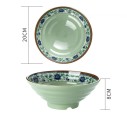 Japanese Porcelain Bowl with Green Background and Blue Floral Decoration 1000 ml 20 x 8 cm Bowl for Ramen and Noodle Soup 2