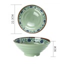 Japanische Porzellanschüssel mit grünem Hintergrund und blauem Blumenornament 1600 ml 22,3 x 9 cm große Schüssel für Ramen und Suppen 2