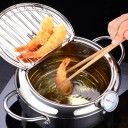 Japonský fritovací hrniec s teplomerom a odkvapkávačom 24 cm 3.2 l nerezová oceľ strieborná pre domáce vyprážanie 3