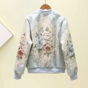 Jaqueta bomber feminina com flores em relevo e padrão ornamental Fecho com zíper Gola e punhos em ribana Poliéster e spandex 4