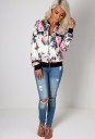 Jaqueta bomber feminina de primavera e outono com estampado floral Fecho de zip Gola alta Corte justo Poliéster e spandex 4