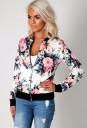 Jaqueta bomber feminina de primavera e outono com estampado floral Fecho de zip Gola alta Corte justo Poliéster e spandex 5