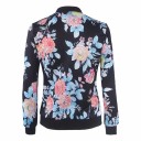 Jaqueta bomber feminina de primavera e outono com estampado floral Fecho de zip Gola alta Corte justo Poliéster e spandex 8