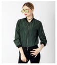 Jaqueta bomber leve para mulher para a primavera e outono Colarinho e barras caneladas Bolso com fecho no braço Bolsos laterais Fecho 4