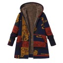 Jaqueta de inverno feminina em algodão com capuz Forro em pelúcia quente em poliéster Padrão étnico em patchwork Fecho com zíper Corte 5