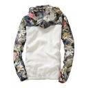 Jaqueta de primavera para senhora com estampado floral nas mangas e capuz Fecho de correr Cordões ajustáveis Punhos e barra elásticos 6