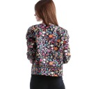 Jaqueta feminina para a primavera e outono com padrão floral colorido sobre fundo preto Sem colarinho Riscas decorativas com ornamentos Algodão 3