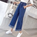 Jeans 3/4 pour femmes avec franges 2