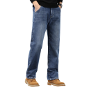 Jeans bărbați cu croială liberă, uni, cu buzunare, bumbac, spandex și poliester, croială modernă și confortabilă 2