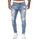 Jeans bărbați negri rupți skinny cu buzunare, denim, talie joasă 6