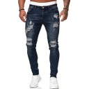 Jeans bărbați negri rupți skinny cu buzunare, denim, talie joasă 5
