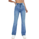 Jeans da donna blu a vita alta con tasche in cotone, poliestere e spandex elasticizzati dal taglio comodo per un look moderno e casual 2