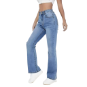 Jeans da donna blu a vita alta con tasche in cotone, poliestere e spandex elasticizzati dal taglio comodo per un look moderno e casual 5