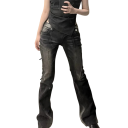 Jeans da donna neri con gamba ampia e tasche 100% cotone pantaloni comodi a zampa d'elefante stile elegante moderno per uso quotidiano 3