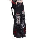 Jeans da donna neri Monocromatici Strappati Stampa rossa Vestibilità ampia Tasche Cotone Poliestere Pantaloni street trendy 3