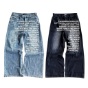 Jeans da uomo unicolore con scritte, con tasche, vita bassa, taglio loose, comodo per l'uso quotidiano 3