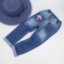 Jeans de menina com estampado de flores 2