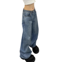 Jeans de mujer azul con estampado en la parte trasera Corte holgado Bolsillos Algodón Poliéster Pantalones cómodos de estilo casual Estilo urbano 2