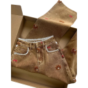 Jeans de mujer color marrón con estampado de ositos y bolsillos de poliéster, pantalones modernos y casuales, estilo trendy para el uso diario 2