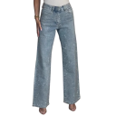 Jeans de mujer de un solo color Corte suelto Bolsillos Brillantes Poliéster Pantalones casuales modernos Estilo casual de moda 3