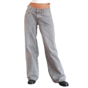 Jeans de mujer de un solo color Corte suelto Con bolsillos Algodón Poliéster Pantalones cómodos casuales Pantalones anchos Estilo casual moderno 11