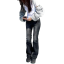 Jeans de mujer negros con piernas acampanadas y bolsillos 100% algodón pantalones cómodos de campana estilo elegante moderno para el uso diario 2