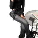 Jeans de mujer negros con piernas acampanadas y bolsillos 100% algodón pantalones cómodos de campana estilo elegante moderno para el uso diario 6