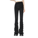 Jeans de mujer negros de un solo color con pantalones acampanados y bolsillos de algodón y poliéster, pantalones cómodos de campana, estilo moderno y elegante 3