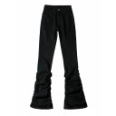 Jeans de mujer negros de un solo color con pantalones acampanados y bolsillos de algodón y poliéster, pantalones cómodos de campana, estilo moderno 6