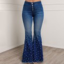 Jeans de mulher à boca de sino com pérolas 3