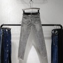 Jeans grigi da donna con strass 2
