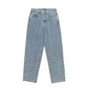 Jeans masculinos azuis com bolsos, poliéster, algodão, de cintura baixa, corte solto 1