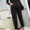 Jeans noirs pour femmes avec ceinture 1