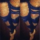 Jeans para mulher jeans rasgados com correntes 1