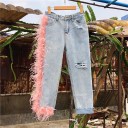 Jeans pour femmes avec des franges roses 4