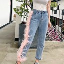 Jeans pour femmes avec des franges roses 2